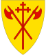Sør-Trøndelag: «to korslagte røde økser belagt med en rød korsstav.» Olav den helliges merke og erkebiskopens verdighetstegn fra Gaute Ivarssons selg.
