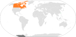 Map indicating locations of Taiwan and Canada