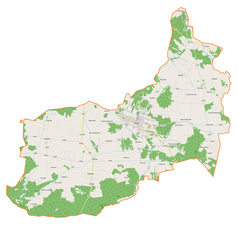 Mapa konturowa gminy Zelów, w centrum znajduje się punkt z opisem „Zelów”