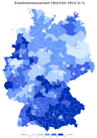 CDU/CSU ﻿15,4 – 35 % ﻿> 35 – 40 % ﻿> 40 – 45 % ﻿> 45 – 50 % ﻿> 50 – 63,2 %