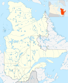 Mapa konturowa Quebecu, na dole nieco na lewo znajduje się punkt z opisem „Shawinigan”