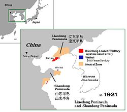 Kwantung Leased Territory in 1921 including the Japanese area of influence and neutral zone.