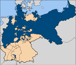 map of new German empire, showing Prussia as territorially larger than any of the individual or collective member states