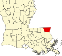 Map of Louisiana highlighting Washington Parish