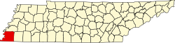 Karte von Shelby County innerhalb von Tennessee