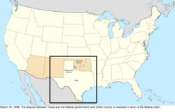 Map of the change to the United States in central North America on March 16, 1896