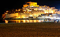 Vista nocturna del Castillo del Papa Luna en Peñíscola, Castellón, España.