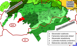 Vnitřní Západní Karpaty, Tribeč vyznačen červeným polem