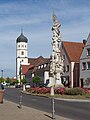 Wallerstein, monument (die Pestsäule) and Catholic Parish Church of Saint Alban