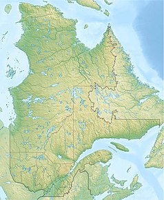 Mapa konturowa Quebecu, blisko dolnej krawiędzi po lewej znajduje się punkt z opisem „miejsce bitwy”