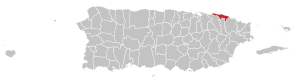 Map of Puerto Rico highlighting Loíza Municipality