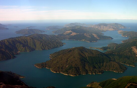 Tory Channel, Marlborough Sounds, South Island, New Zealand, illustrating a ria. Photo by Phillip C. 2006.