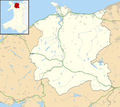 Mapa konturowa Conwy, u góry znajduje się punkt z opisem „Conwy”