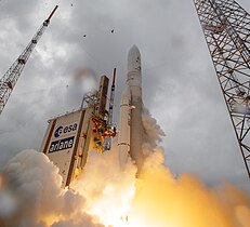 Ariane 5 containing JWST lifting-off from the launch pad