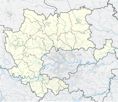 Mapa konturowa powiatu krakowskiego, u góry nieco na lewo znajduje się punkt z opisem „Maczuga Herkulesa”