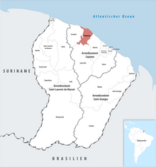 Location of the commune (in red) within French Guiana