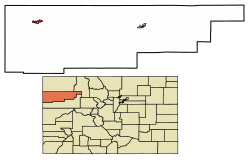 Location of Rangely in Rio Blanco County, Colorado.