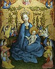 『薔薇垣の聖母』（Madonna in the Rose Bower）, シュテファン・ロッホナー, 1448 （ケルンのヴァルラフ・リヒャルツ美術館蔵）。