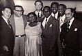 From left: Jack Teagarden, Sandy DeSantis, Velma Middleton, Fraser MacPherson, Cozy Cole, Arvell Shaw, Earl Hines, Barney Bigard at the Palomar Supper Club in Vancouver, B. C. (17 March 1951)