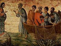 Гръб, увенчаване на олтара с цикъл от Петдесетница, сцена: Появата на Христос при Тивериадското езеро (Генезарет)
