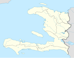 Mapa konturowa Haiti, blisko centrum na prawo u góry znajduje się punkt z opisem „Gonaïves”