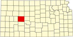 Map of Kansas highlighting Ness County