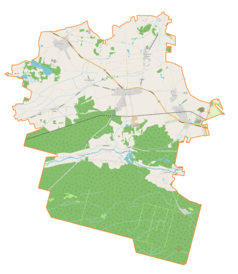 Mapa konturowa gminy Pawonków, po prawej nieco u góry znajduje się punkt z opisem „Pałac w Dralinach”