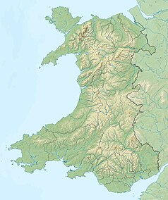 Mapa konturowa Walii, blisko centrum u góry znajduje się punkt z opisem „źródło”, natomiast blisko górnej krawiędzi po prawej znajduje się punkt z opisem „ujście”