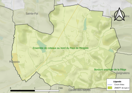 Carte de la ZNIEFF de type 2 sur la commune.