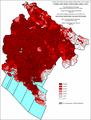 Share of Montenegrins in Montenegro by settlements 1971