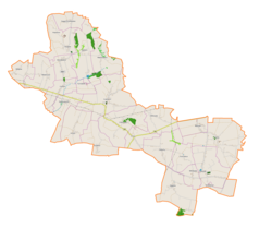 Mapa konturowa gminy Czarnocin, blisko centrum na dole znajduje się punkt z opisem „Krzyż”