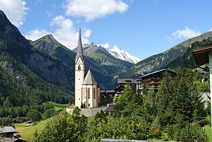 View to St Vincent Church and Grossglockner massif