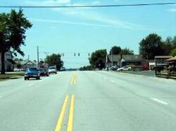 This is downtown Belleville, looking west, one of few towns along the National Road west of Indianapolis.