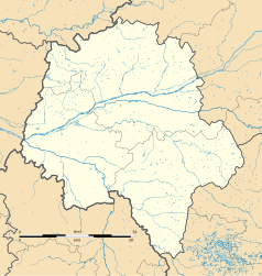 Mapa konturowa Indre i Loara, u góry znajduje się punkt z opisem „Rouziers-de-Touraine”