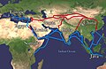 L'importanza economica della via della seta (rosso) e della via delle spezie (azzurro)