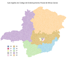 Mapa das sub-regiões de CEP de Minas Gerais