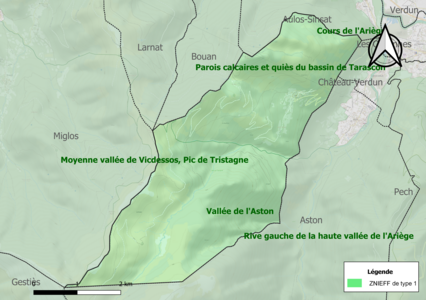 Carte des ZNIEFF de type 1 sur la commune.