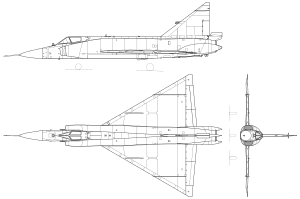 Orthographically projected diagram of the F-102 Delta Dagger.