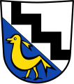 Gemeinde Stiefenhofen Schräg geteilt von Silber und Blau; oben ein schräger schwarzer Stufenbalken, unten ein goldener Vogel (Kreuzschnabel).