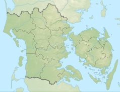 Mapa konturowa Danii Południowej, po lewej znajduje się punkt z opisem „Mandø”