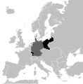 Eupen-Malmedy area and other German territories lost in both World Wars are shown in black, present-day Germany is marked dark grey on this 1914 map.