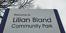 Sign saying 'Welcome to Lilian Bland Community Park'