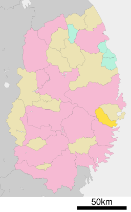 Ōtsuchis läge i Iwate prefektur Städer:      Signifikanta städer      Övriga städer Landskommuner:      Köpingar      Byar