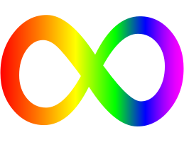 Autism acceptance symbol; an infinity symbol that is rainbow colored.