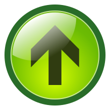 위쪽 화살표를 표시하는 초록색 아쿠아 버튼.