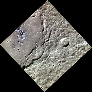 Approximate color image of eastern Stravinsky, showing bluish color of central peak