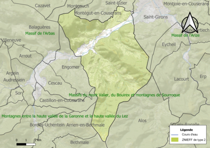 Carte des ZNIEFF de type 2 sur la commune.