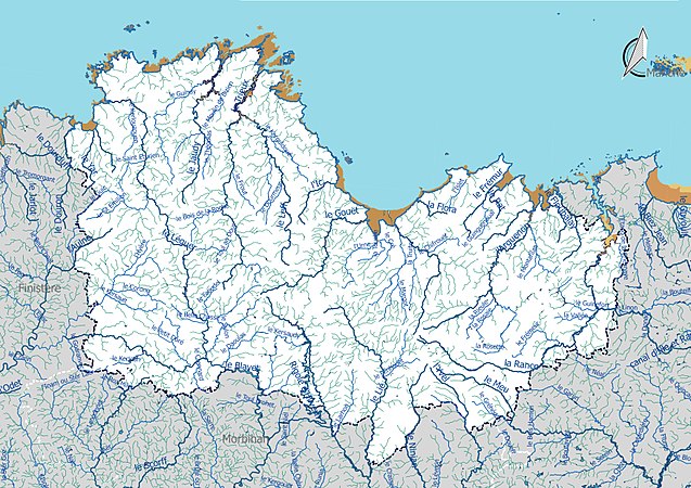 Carte de l'ensemble du réseau hydrographique des Côtes-d'Armor.