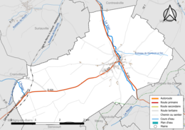 Carte en couleur présentant le réseau hydrographique de la commune