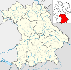 Mapa konturowa Bawarii, w centrum znajduje się punkt z opisem „Geisenfeld”